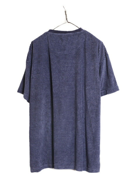 90s ジョセフ アブード ボーダー パイル Tシャツ メンズ XL 90年代 オールド JOSEPH ABBOUD 半袖Tシャツ サーフ タオル生地 起毛 カナダ製