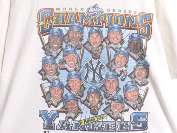 90s USA製 MLB オフィシャル ヤンキース イラスト プリント Tシャツ メンズ XXL / 90年代 オールド 当時物 大リーグ 白 大きいサイズ 2XL