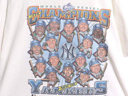 90s USA製 MLB オフィシャル ヤンキース イラスト プリント Tシャツ メンズ XXL / 90年代 オールド 当時物 大リーグ 白 大きいサイズ 2XL