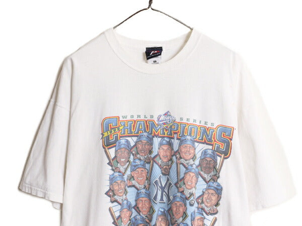 90s USA製 MLB オフィシャル ヤンキース イラスト プリント Tシャツ メンズ XXL / 90年代 オールド 当時物 大リーグ 白 大きいサイズ 2XL
