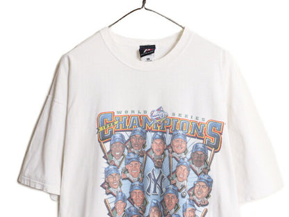 90s USA製 MLB オフィシャル ヤンキース イラスト プリント Tシャツ メンズ XXL / 90年代 オールド 当時物 大リーグ 白 大きいサイズ 2XL