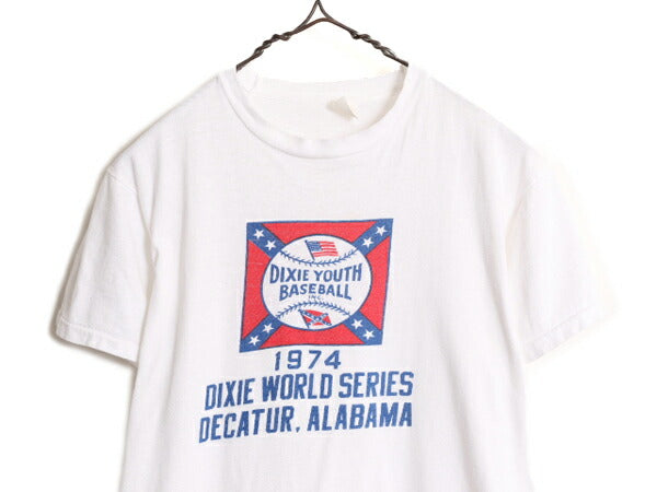 70s USA製 ベースボール 4段 染込み プリント Tシャツ M 小さめ XS 70年代 ヴィンテージ 当時物 フルーツオブザルーム シングルステッチ 白