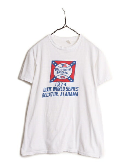 70s USA製 ベースボール 4段 染込み プリント Tシャツ M 小さめ XS 70年代 ヴィンテージ 当時物 フルーツオブザルーム シングルステッチ 白