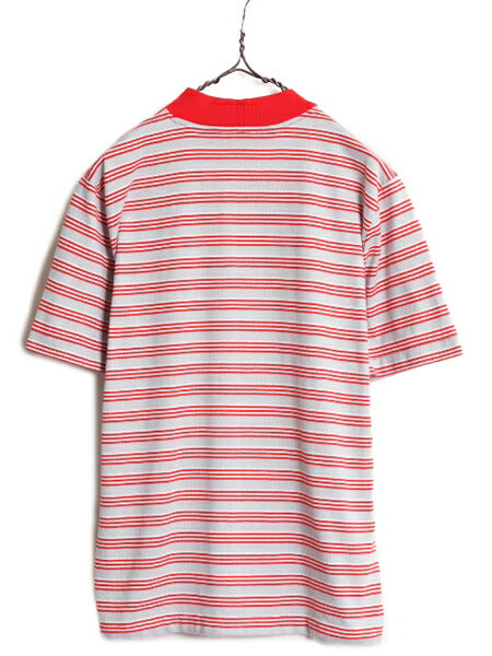 70s 80s モックネック リブ編み ボーダー 半袖 Tシャツ メンズ レディース S / 70年代 80年代 ヴィンテージ ストレッチ シングルステッチ