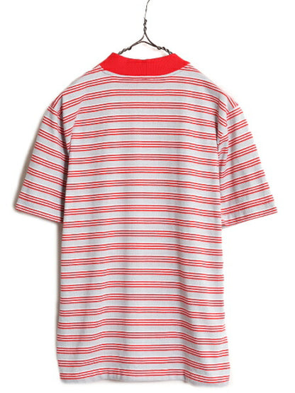 70s 80s モックネック リブ編み ボーダー 半袖 Tシャツ メンズ レディース S / 70年代 80年代 ヴィンテージ ストレッチ シングルステッチ