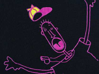 90s アイルランド製 ■ キャラクター メッセージ プリント Tシャツ ( メンズ L ) 90年代 アート 企業 イラスト 黒 当時物 シングルステッチ