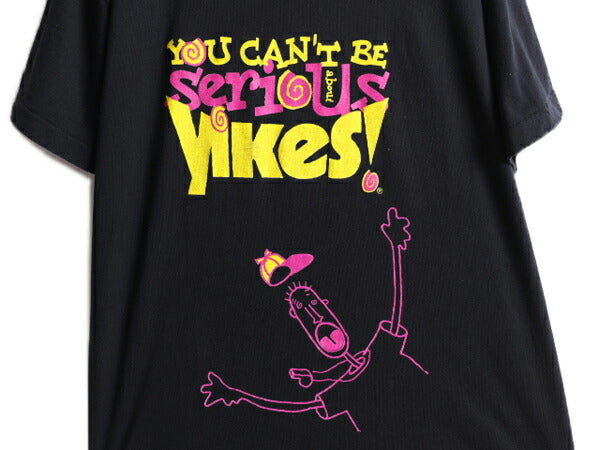 90s アイルランド製 ■ キャラクター メッセージ プリント Tシャツ ( メンズ L ) 90年代 アート 企業 イラスト 黒 当時物 シングルステッチ