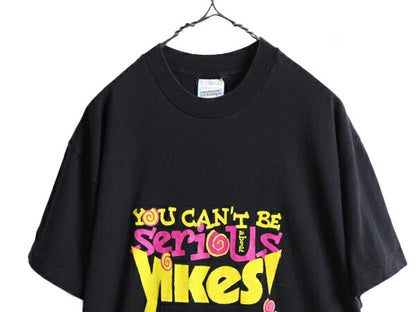 90s アイルランド製 ■ キャラクター メッセージ プリント Tシャツ ( メンズ L ) 90年代 アート 企業 イラスト 黒 当時物 シングルステッチ