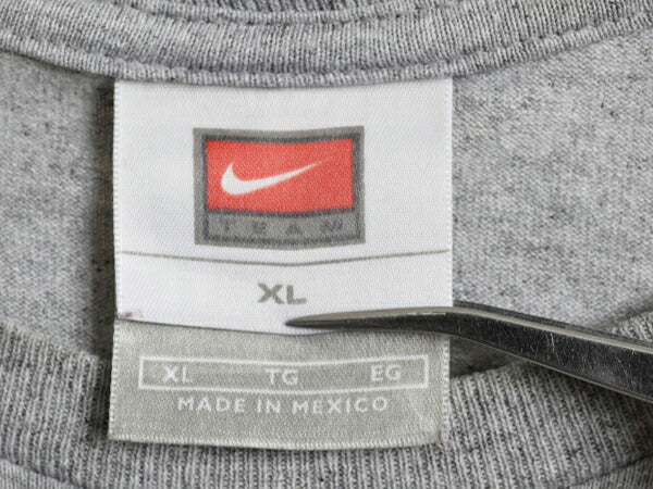00s ボーイズ XL メンズ S 程■ ナイキ センター スウッシュ 3段 プリント 半袖 Tシャツ/ 古着 00年代 オールド NIKE 霜降り グレー 杢灰