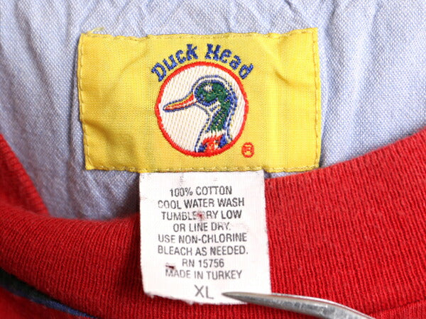 90s ダックヘッド ボーダー 半袖 Tシャツ メンズ XL / 90年代 オールド DUCK HEAD ヘビーウェイト マルチカラー ワンポイント 大きいサイズ