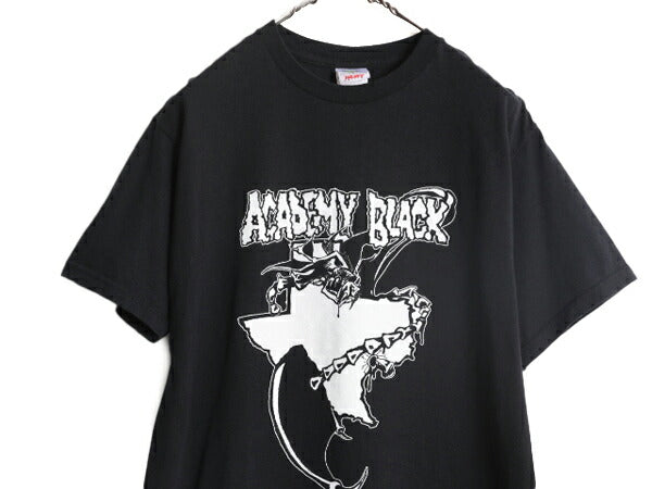 00s バンド グラフィック イラスト プリント Tシャツ メンズ M 00年代 オールド ロック 音楽 音物 ヘビーウェイト ブラック モノトーン 黒
