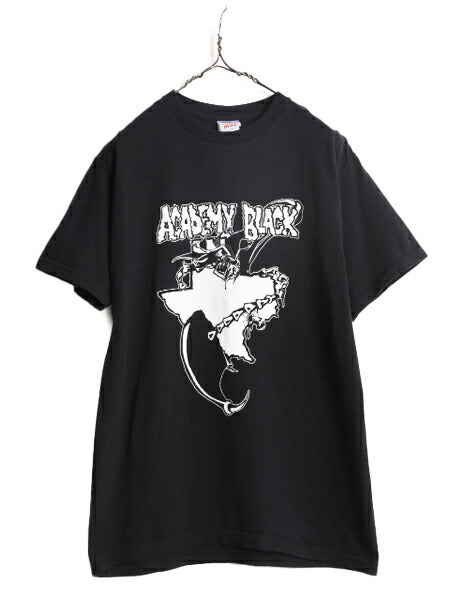00s バンド グラフィック イラスト プリント Tシャツ メンズ M 00年代 オールド ロック 音楽 音物 ヘビーウェイト ブラック モノトーン 黒