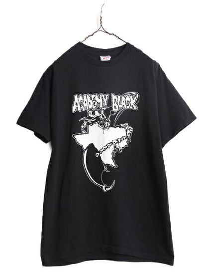 00s バンド グラフィック イラスト プリント Tシャツ メンズ M 00年代 オールド ロック 音楽 音物 ヘビーウェイト ブラック モノトーン 黒