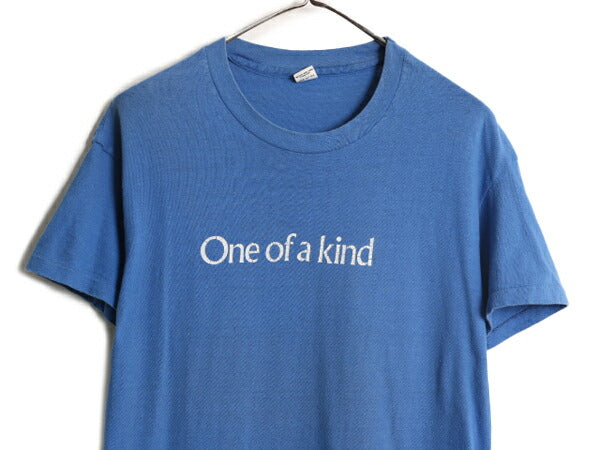 70s メッセージ プリント Tシャツ メンズ XL 小さめ M 程/ 70年代 ヴィンテージ 100% コットン ジョーク グラフィック シングルステッチ 青