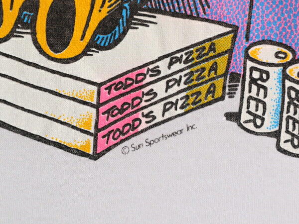 80s USA製 フットボール ジョーク イラスト プリント Tシャツ メンズ M / 80年代 ヴィンテージ アメフト キャラクター シングルステッチ 白