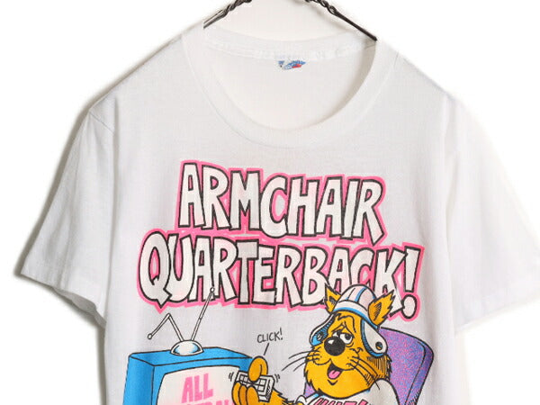 80s USA製 フットボール ジョーク イラスト プリント Tシャツ メンズ M / 80年代 ヴィンテージ アメフト キャラクター シングルステッチ 白