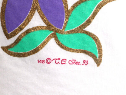 90s USA製 フラワー アート イラスト プリント Tシャツ メンズ レディース L / 古着 90年代 オールド 花 グラフィック シングルステッチ 白