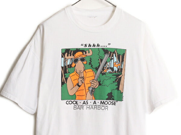 90s アニマル ジョーク イラスト プリント Tシャツ メンズ XL / 90年代 オールド 当時物 キャラクター シングルステッチ ヘビーウェイト 白