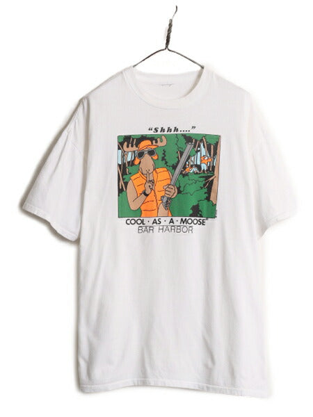 90s アニマル ジョーク イラスト プリント Tシャツ メンズ XL / 90年代 オールド 当時物 キャラクター シングルステッチ ヘビーウェイト 白
