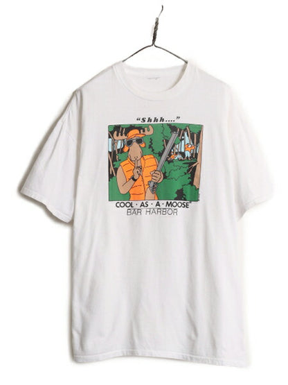 90s アニマル ジョーク イラスト プリント Tシャツ メンズ XL / 90年代 オールド 当時物 キャラクター シングルステッチ ヘビーウェイト 白