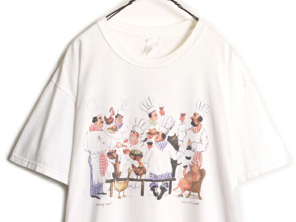 00s CHEF REVIVAL アート イラスト プリント Tシャツ メンズ XL / 古着 00年代 オールド アニマル ドッグ ヘビーウェイト 大きいサイズ 白