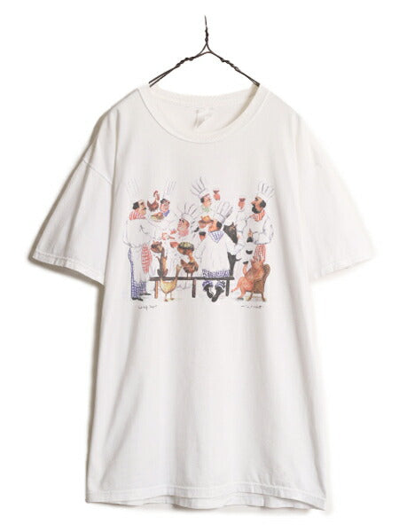 00s CHEF REVIVAL アート イラスト プリント Tシャツ メンズ XL / 古着 00年代 オールド アニマル ドッグ ヘビーウェイト 大きいサイズ 白