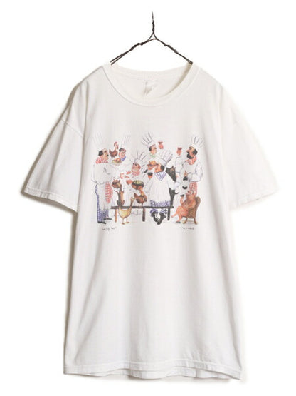00s CHEF REVIVAL アート イラスト プリント Tシャツ メンズ XL / 古着 00年代 オールド アニマル ドッグ ヘビーウェイト 大きいサイズ 白