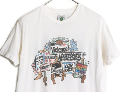 クロスカラーズ メッセージ プリント Tシャツ メンズ M / 古着 CROSS COLOURS イラスト ロゴ グラフィック ヘビーウェイト ヒップホップ 白