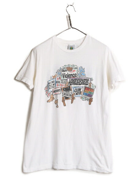 クロスカラーズ メッセージ プリント Tシャツ メンズ M / 古着 CROSS COLOURS イラスト ロゴ グラフィック ヘビーウェイト ヒップホップ 白