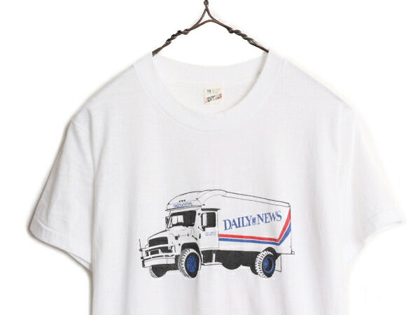 80s USA製 企業 トラック イラスト プリント Tシャツ メンズ M 小さめ S / 80年代 ヴィンテージ 企業物 当時物 シングルステッチ ホワイト