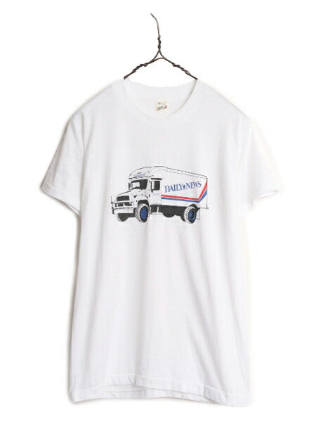 80s USA製 企業 トラック イラスト プリント Tシャツ メンズ M 小さめ S / 80年代 ヴィンテージ 企業物 当時物 シングルステッチ ホワイト