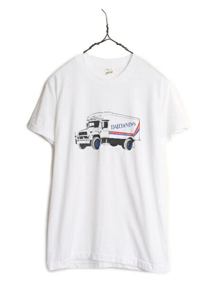 80s USA製 企業 トラック イラスト プリント Tシャツ メンズ M 小さめ S / 80年代 ヴィンテージ 企業物 当時物 シングルステッチ ホワイト