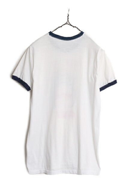 80s フクロウ イラスト ジョーク プリント リンガー Tシャツ メンズ レディース S ヴィンテージ 当時物 グラフィック シングルステッチ 白