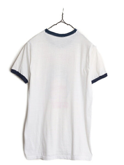 80s フクロウ イラスト ジョーク プリント リンガー Tシャツ メンズ レディース S ヴィンテージ 当時物 グラフィック シングルステッチ 白