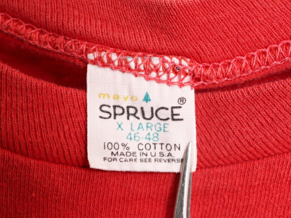 60s 70s USA製 スプルース メッセージ プリント XL メンズ 小さめ L 60年代 70年代 ヴィンテージ SPRUCE ワンポイント シングルステッチ 赤