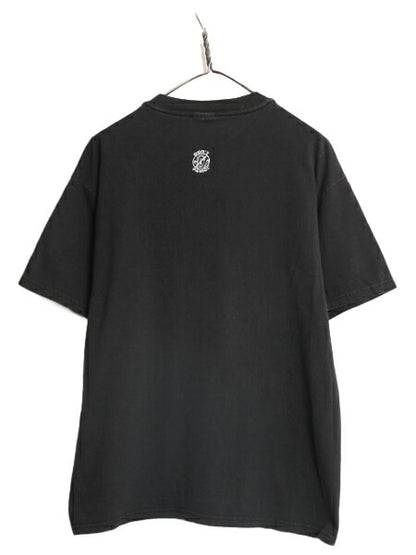 90s DON'T PANIC メッセージ プリント Tシャツ メンズ L / 古着 黒 90年代 オールド 当時物 プリントT レインボー ヘビーウェイト ブラック