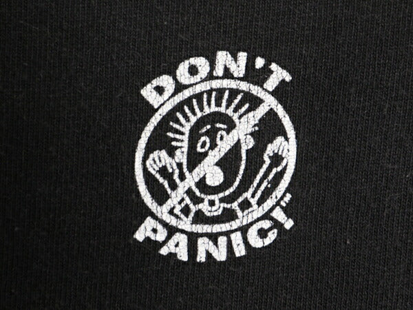 90s DON'T PANIC メッセージ プリント Tシャツ メンズ L / 古着 黒 90年代 オールド 当時物 プリントT レインボー ヘビーウェイト ブラック
