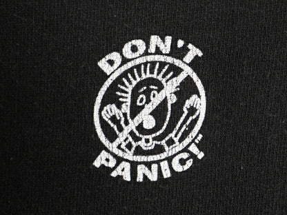 90s DON'T PANIC メッセージ プリント Tシャツ メンズ L / 古着 黒 90年代 オールド 当時物 プリントT レインボー ヘビーウェイト ブラック