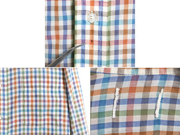 70s ビンテージ ■ ギンガム チェック 長袖 シャツ ( メンズ M ) 古着 70年代 ポケット付き 長袖シャツ チェックシャツ マルチカラー 薄手