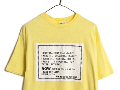 80s USA製 メッセージ プリント Tシャツ XL メンズ 小さめ L / 古着 80年代 ヴィンテージ 100% コットン グラフィック シングルステッチ 黄