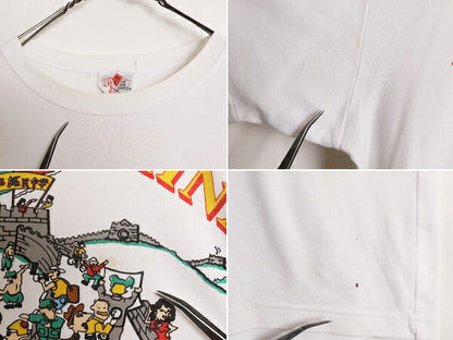 80s 90s チャイナ スーベニア イラスト プリント Tシャツ メンズ XL / 80年代 90年代 ヴィンテージ オールド グラフィック メッセージ 白