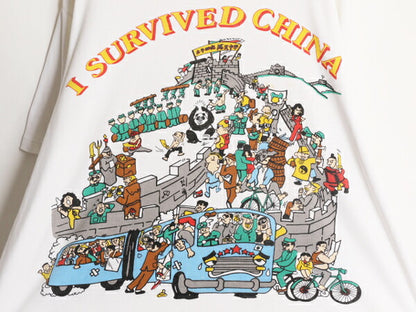 80s 90s チャイナ スーベニア イラスト プリント Tシャツ メンズ XL / 80年代 90年代 ヴィンテージ オールド グラフィック メッセージ 白