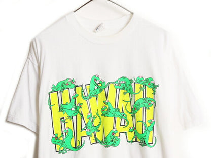 90s カメレオン 四十八手 イラスト プリント Tシャツ メンズ XL / 90年代 当時物 エロ SEX キャラクター グラフィック シングルステッチ 白