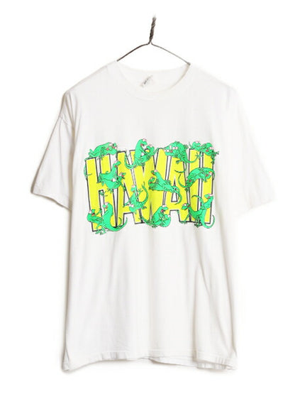 90s カメレオン 四十八手 イラスト プリント Tシャツ メンズ XL / 90年代 当時物 エロ SEX キャラクター グラフィック シングルステッチ 白
