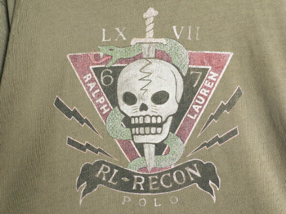 ポロ ラルフローレン スカル スネーク イラスト プリント Tシャツ メンズ L / ミリタリー シングルステッチ クルーネック オリーブ カーキ