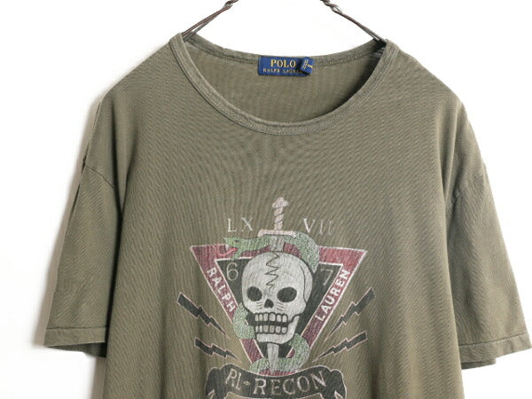ポロ ラルフローレン スカル スネーク イラスト プリント Tシャツ メンズ L / ミリタリー シングルステッチ クルーネック オリーブ カーキ