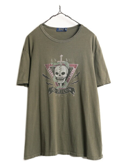 ポロ ラルフローレン スカル スネーク イラスト プリント Tシャツ メンズ L / ミリタリー シングルステッチ クルーネック オリーブ カーキ