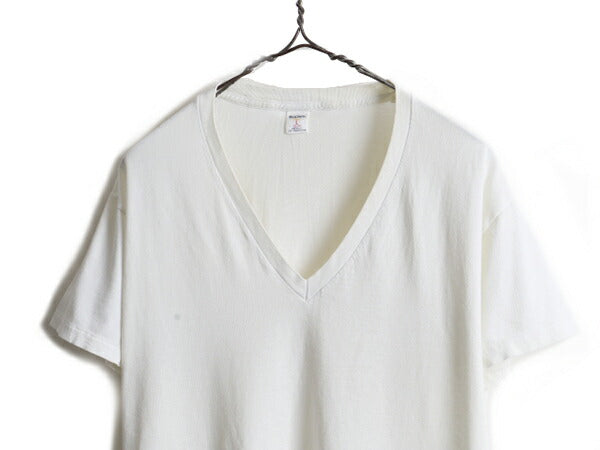 80s 90s USA製 ■ JOCKEY Vネック 無地 半袖 Tシャツ ( L メンズ 小さめ M ) 古着 80年代 90年代 ジョッキー シングルステッチ ホワイト 白