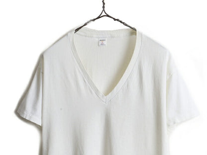 80s 90s USA製 ■ JOCKEY Vネック 無地 半袖 Tシャツ ( L メンズ 小さめ M ) 古着 80年代 90年代 ジョッキー シングルステッチ ホワイト 白