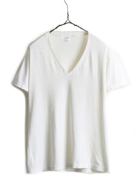 80s 90s USA製 ■ JOCKEY Vネック 無地 半袖 Tシャツ ( L メンズ 小さめ M ) 古着 80年代 90年代 ジョッキー シングルステッチ ホワイト 白